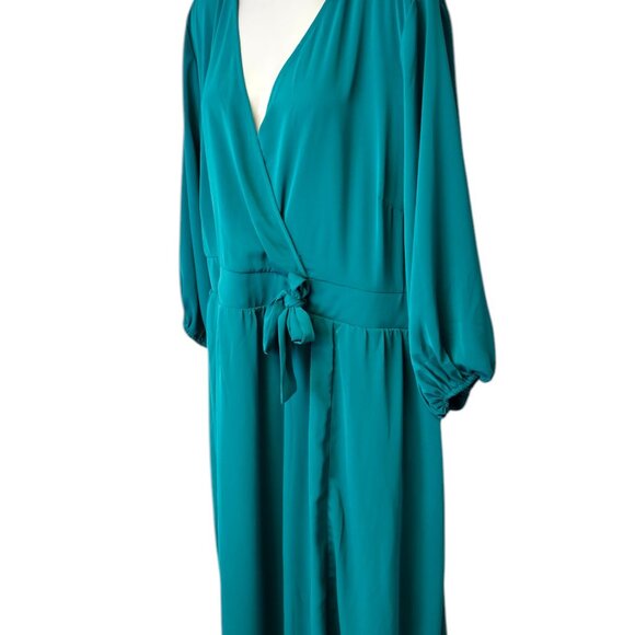Torrid Teal Length Studio Refined Woven Surplice Dress, Plus Size, V-Neck, 2X - Picture 4 of 8